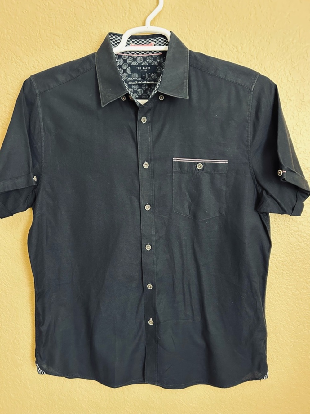 Ted Baker Navy Short-Sleeve Button-Down Shirt with Subtle Trim
